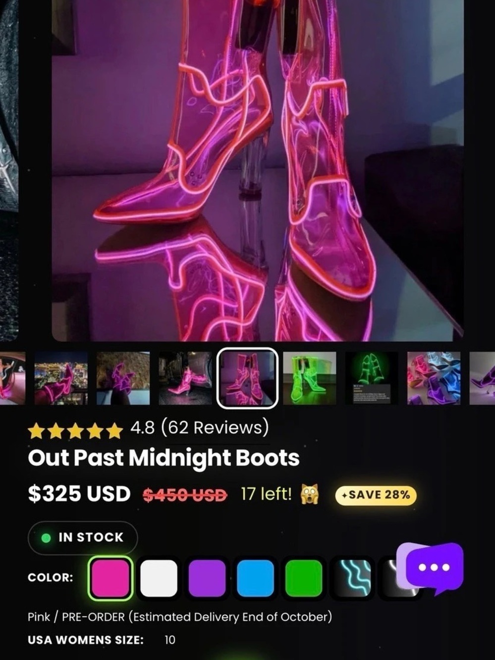 Neon Cowboy Out Past Midnight Boots Light-Up Heeled Boots in Pink US 10 Like New